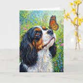 Cavalier King Charles Spaniel Schmetterlingsgarten Karte (Gelbe Blume)
