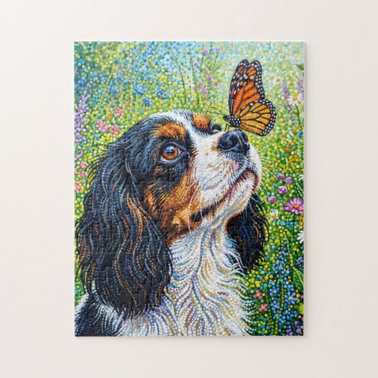 Cavalier King Charles Spaniel Schmetterlingsgarten Puzzle (Vertikal)