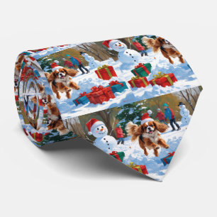 Cavalier King Charles Spaniel Schnee mit Weihnacht Krawatte