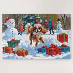 Cavalier King Charles Spaniel Schnee mit Weihnacht Puzzle