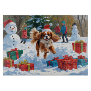 Cavalier King Charles Spaniel Schnee mit Weihnacht Schneidebrett