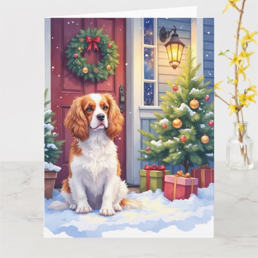Cavalier King Charles Spaniel Schneesilvester Karte (Gelbe Blume)
