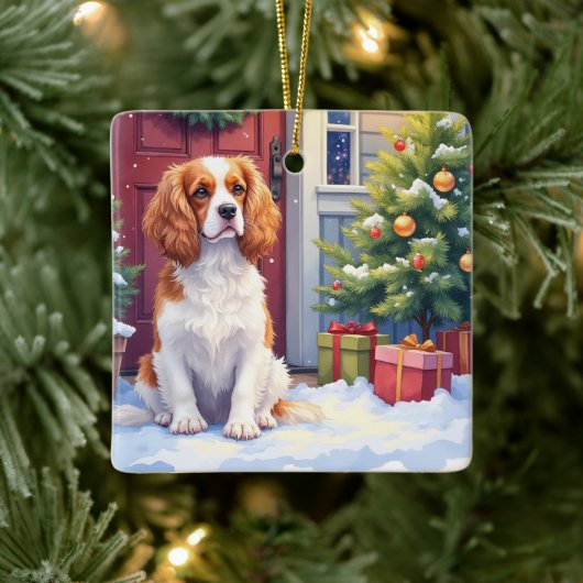 Cavalier King Charles Spaniel Schneesilvester Keramikornament (Baum)