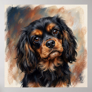 Cavalier King Charles Spaniel Schwarz und Braun Po Poster