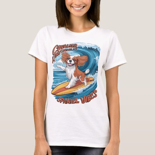 Cavalier King Charles Spaniel Shred Wave Surfing T-Shirt (Vorderseite)