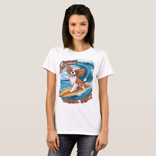 Cavalier King Charles Spaniel Shred Wave Surfing T-Shirt (Vorne ganz)