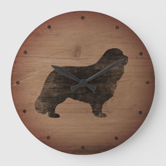 Cavalier King Charles Spaniel Silhouette Rustic Große Wanduhr (Vorderseite)