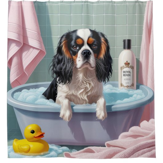 Cavalier King Charles Spaniel Sleepy Niedlich Funn Duschvorhang (Vorderseite)