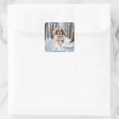 Cavalier King Charles Spaniel Snow Frohe Weihnacht Quadratischer Aufkleber (Tasche)
