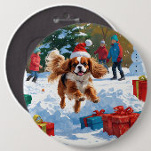 Cavalier King Charles Spaniel Snow mit Weihnachten Button (Vorne & Hinten)