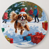 Cavalier King Charles Spaniel Snow mit Weihnachten Button (Vorderseite)