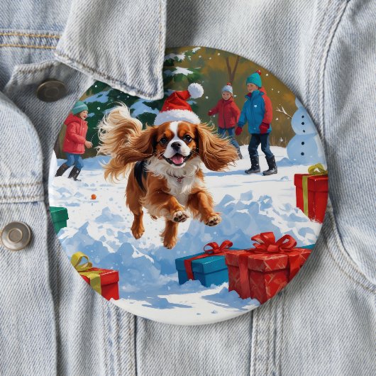 Cavalier King Charles Spaniel Snow mit Weihnachten Button (Beispiel)