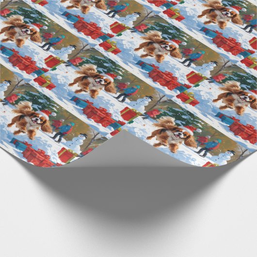 Cavalier King Charles Spaniel Snow mit Weihnachten Geschenkpapier (Ecke)