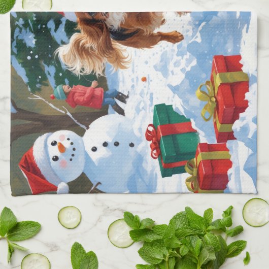 Cavalier King Charles Spaniel Snow mit Weihnachten Geschirrtuch (Gefaltet)