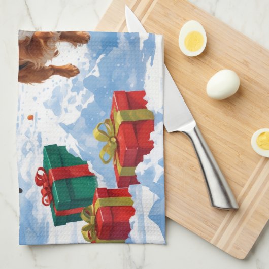 Cavalier King Charles Spaniel Snow mit Weihnachten Geschirrtuch (Viertel Falte)