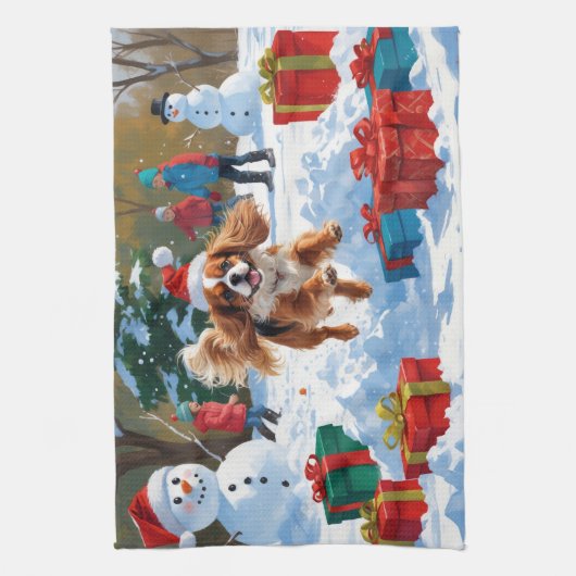 Cavalier King Charles Spaniel Snow mit Weihnachten Geschirrtuch (Vertikal)