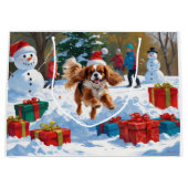 Cavalier King Charles Spaniel Snow mit Weihnachten Große Geschenktüte (Vorderseite)