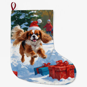 Cavalier King Charles Spaniel Snow mit Weihnachten Großer Weihnachtsstrumpf