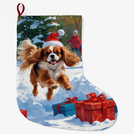 Cavalier King Charles Spaniel Snow mit Weihnachten Großer Weihnachtsstrumpf (Vorderseite)