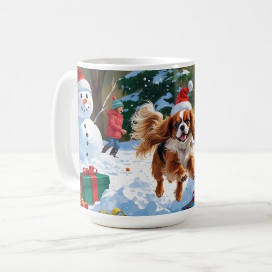 Cavalier King Charles Spaniel Snow mit Weihnachten Kaffeetasse (Vorderseite Links)