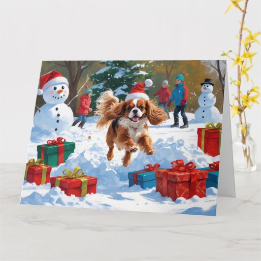 Cavalier King Charles Spaniel Snow mit Weihnachten Karte (Gelbe Blume)