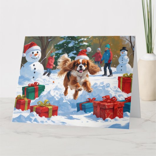 Cavalier King Charles Spaniel Snow mit Weihnachten Karte (Vorderseite)