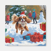 Cavalier King Charles Spaniel Snow mit Weihnachten Magnet (Vorne)