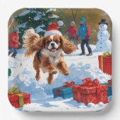 Cavalier King Charles Spaniel Snow mit Weihnachten Pappteller (Vorderseite)