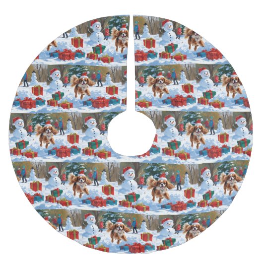 Cavalier King Charles Spaniel Snow mit Weihnachten Polyester Weihnachtsbaumdecke (Vorderseite)
