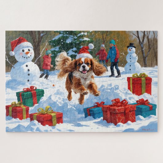 Cavalier King Charles Spaniel Snow mit Weihnachten Puzzle (Horizontal)