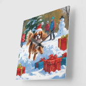 Cavalier King Charles Spaniel Snow mit Weihnachten Quadratische Wanduhr (Winkel)