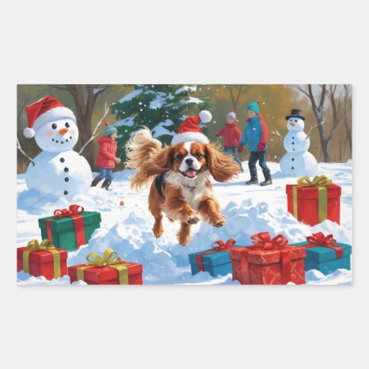Cavalier King Charles Spaniel Snow mit Weihnachten Rechteckiger Aufkleber (Vorderseite)