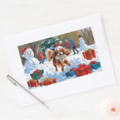 Cavalier King Charles Spaniel Snow mit Weihnachten Rechteckiger Aufkleber (Umschlag)