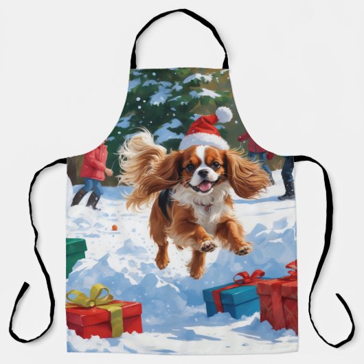 Cavalier King Charles Spaniel Snow mit Weihnachten Schürze (Vorderseite)
