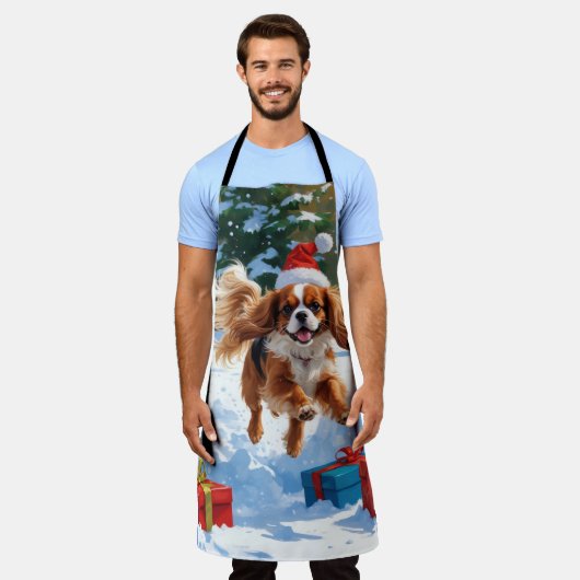 Cavalier King Charles Spaniel Snow mit Weihnachten Schürze (Getragen)