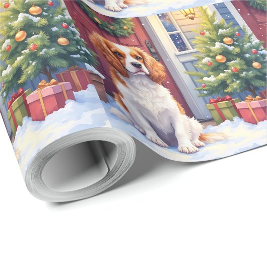Cavalier King Charles Spaniel Snowy Christmas Geschenkpapier (Rolleneckpunkt)