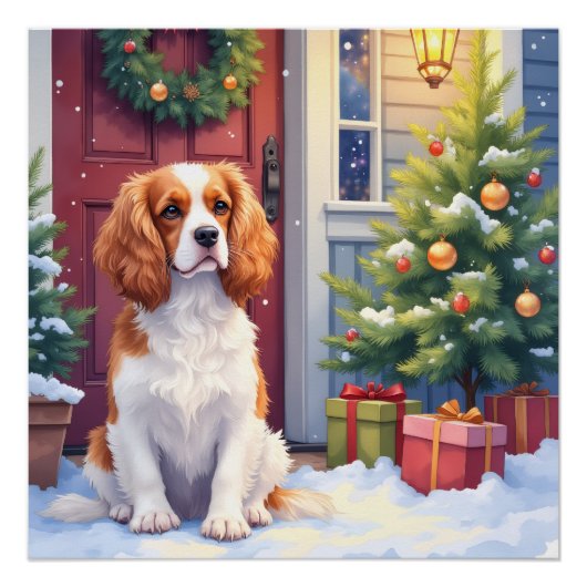 Cavalier King Charles Spaniel Snowy Christmas Poster (Vorderseite)