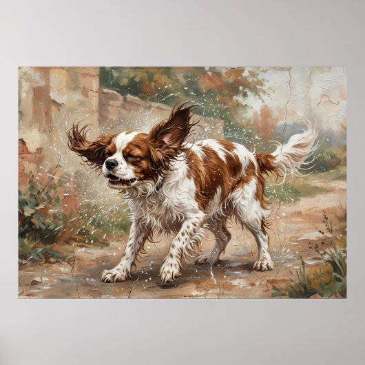 Cavalier King Charles Spaniel spielt im Garten Poster (Vorne)