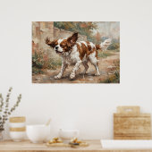 Cavalier King Charles Spaniel spielt im Garten Poster (Küche)