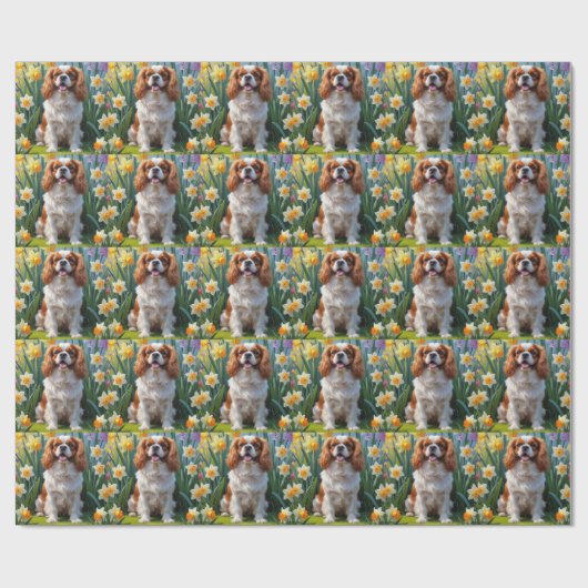 Cavalier King Charles Spaniel Spring Flowers Geschenkpapier (Flach)