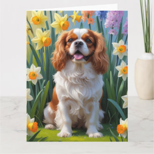 Cavalier King Charles Spaniel Spring Flowers Karte