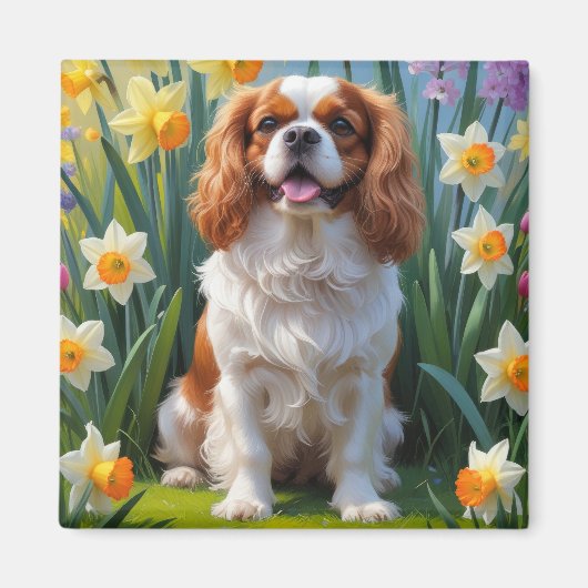 Cavalier King Charles Spaniel Spring Flowers Magnet (Vorne)
