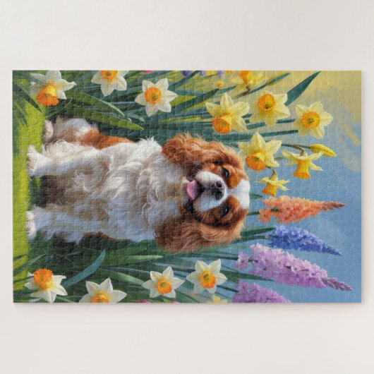 Cavalier King Charles Spaniel Spring Flowers Puzzle (Horizontal)