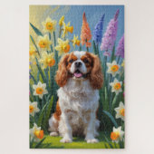 Cavalier King Charles Spaniel Spring Flowers Puzzle (Vertikal)