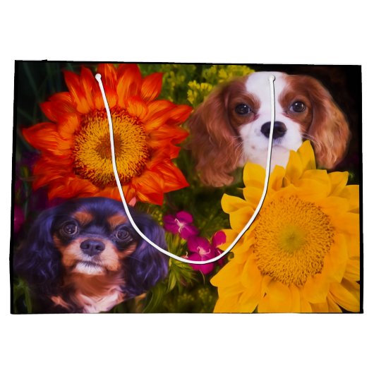 Cavalier King Charles Spaniel Sunflowers Große Geschenktüte (Rückseite)