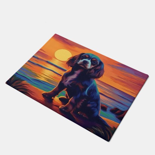 Cavalier King Charles Spaniel Sunset / Sunrise Fußmatte (Schrägansicht)