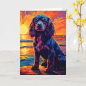Cavalier King Charles Spaniel Sunset / Sunrise Karte (Gelbe Blume)