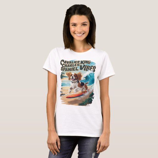 Cavalier King Charles Spaniel Surfing T-Shirt (Vorne ganz)