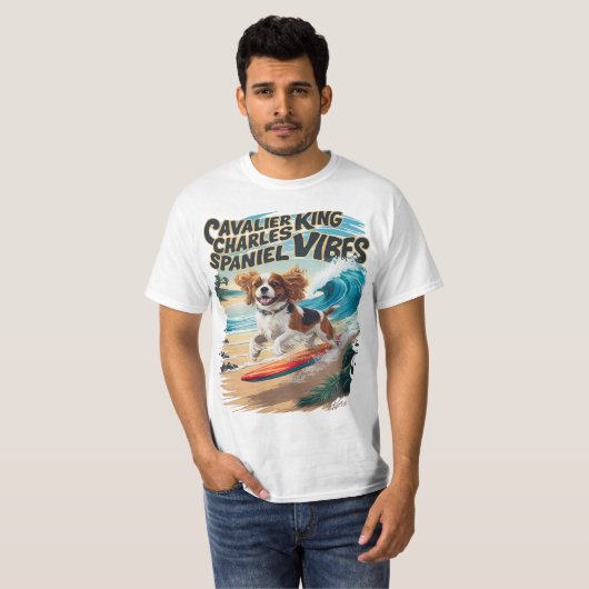 Cavalier King Charles Spaniel Surfing T-Shirt (Vorne ganz)