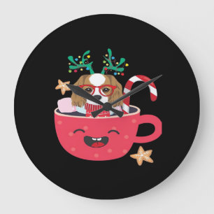 Cavalier King Charles Spaniel Teacup Weihnachten F Große Wanduhr